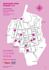 Map of Newtown showing locations of artist studios include 305a Mansfield St Unit M.